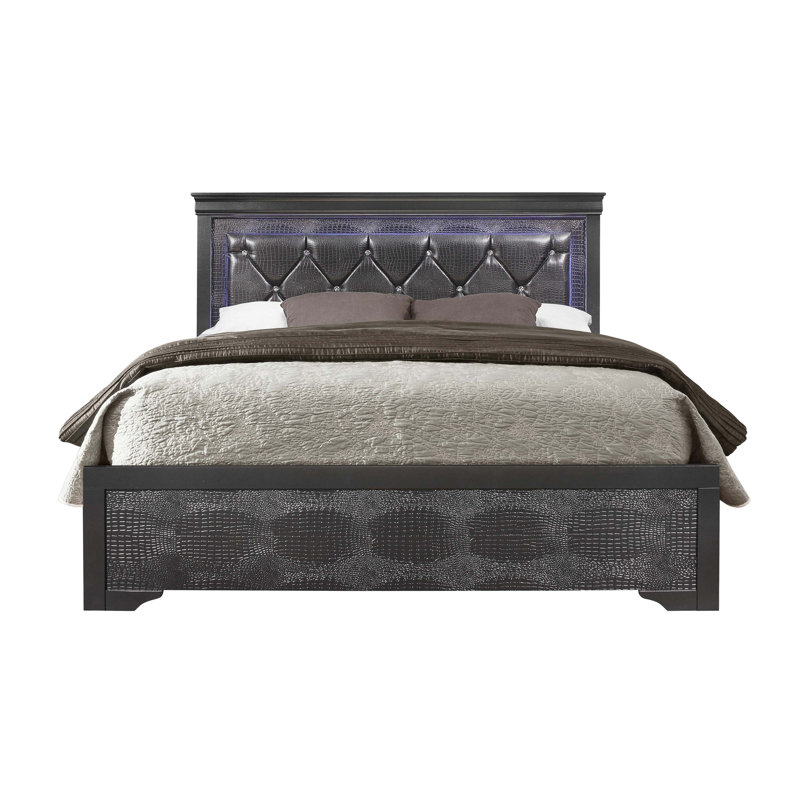 SHAKER BED WITH LED, Metallic Gray, King