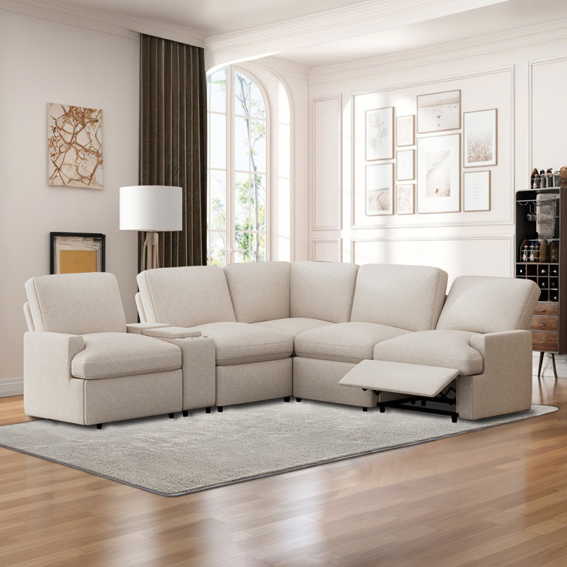 Canapé modulaire inclinable électrique 104 po avec console multifonction 104 po, Lin beige
