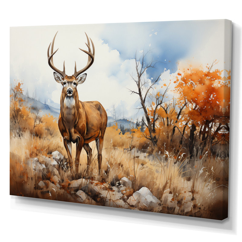 Cerf doré sérénité - reproduction sur toile, H 34 po x l 44 po x P 1,5 po, Toile tendue