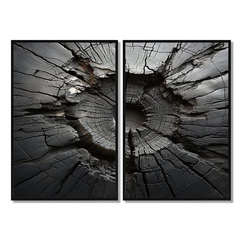 «Spiritual Grey Geode Stone Minimalisme II» - art mural noir, Noir, H 36 po x l 48 po, Impression encadrée flottante