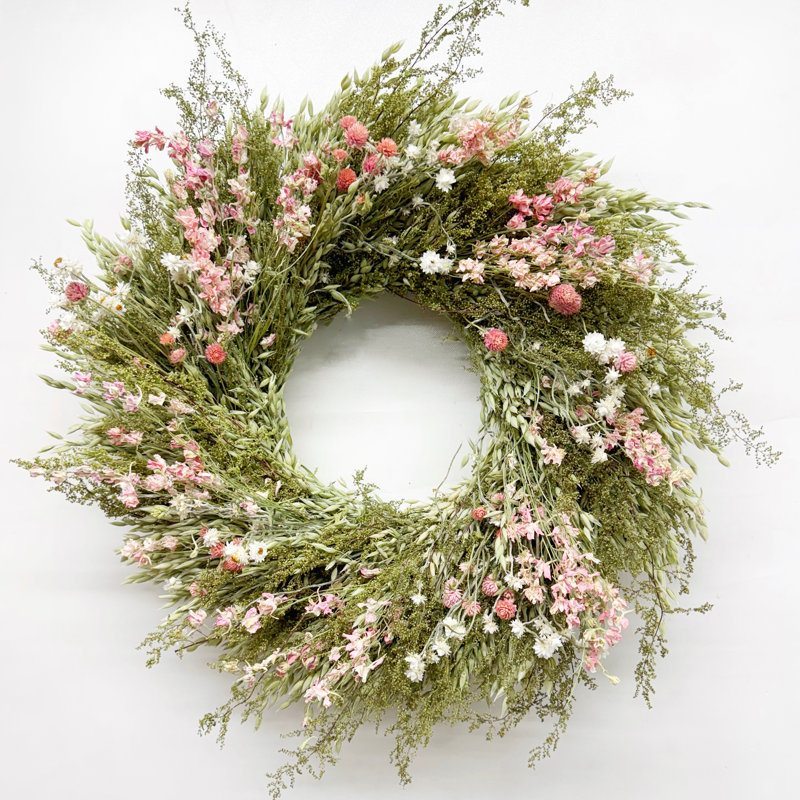Dried Pink Larkspur and Sweet Annie Spring Wreath, 26" W x 26" H x 6" D