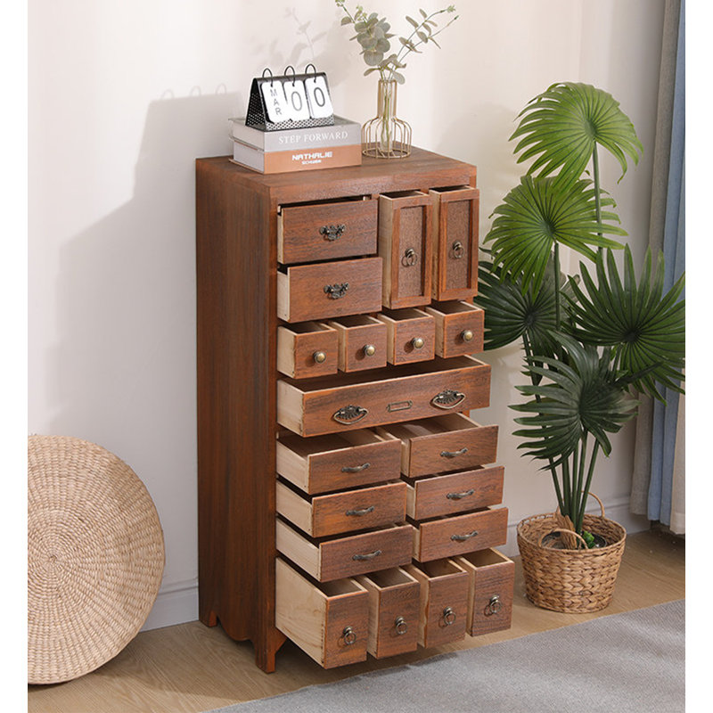 Armoire de rangement rétro en bois massif multi-tiroirs, armoire de rangement multifonctionnelle pour bijoux et documents
