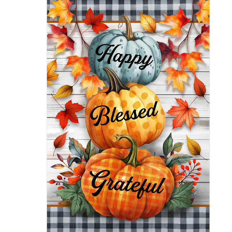 Drapeau de jardin «Happy Blessed Grateful»