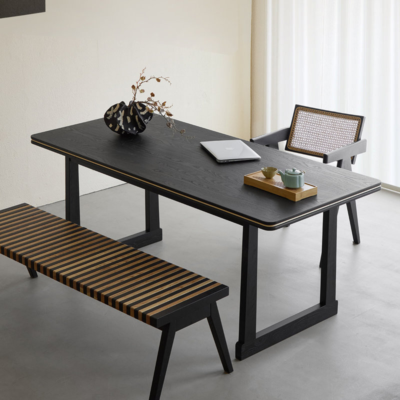 Bureau rectangulaire pratique en bois massif noir, 29.52" H x 70.86" W x 31.49" D