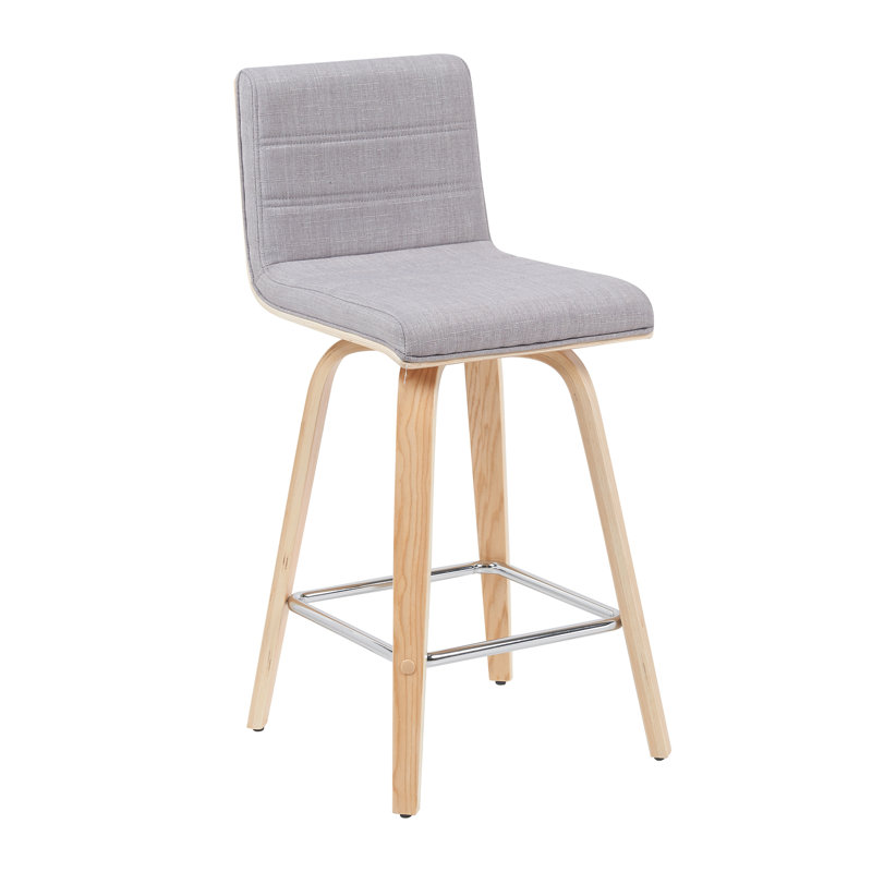 Fowey Biance Modern Swivel Counter Height or Bar Height Stool with Upholstered Seat and Wood Frame, Gray, Natural