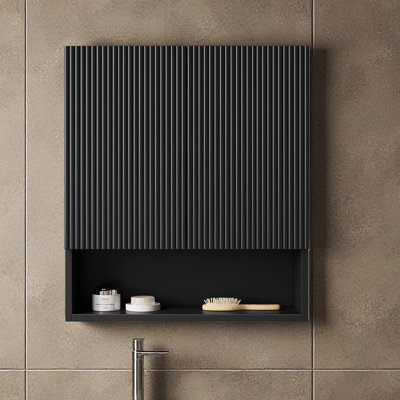 26" Wall-Mounted Striped Bathroom Cabinet, With Doors, Shelf And Open Storage Compartment Over The Toilet Storage Cabinet For Bathroom, Kitchen, Laundry Room