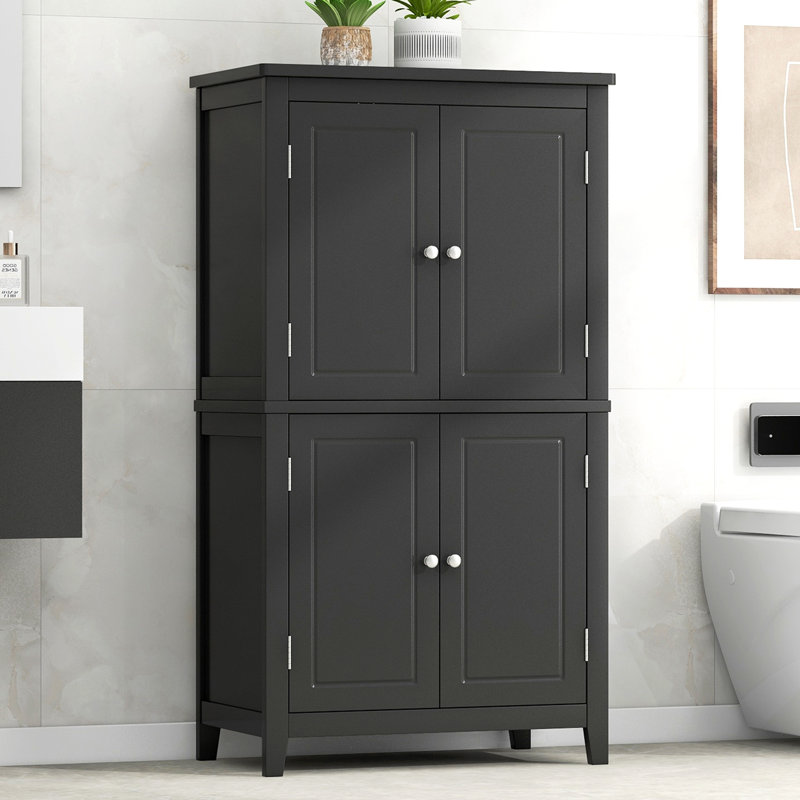 Elegant Bathroom Floor Storage Cabinet, Bathroom Storage Unit, Freestanding Cabinet with 4 Doors, Adjustable Shelves, Adaptable Shelves