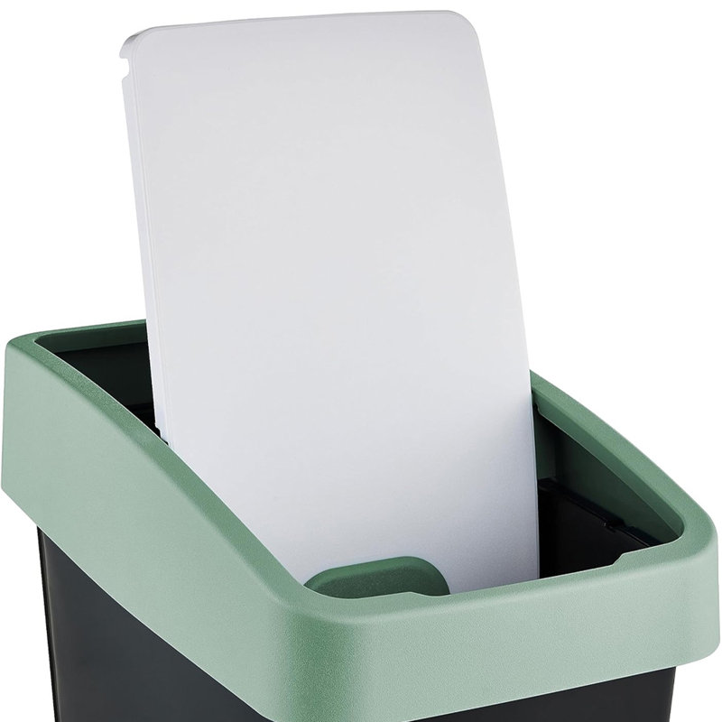 Keeeper waste bin with flip lid, Black/Green, 6.60, 47.50" H x 24" W x 39.50" D