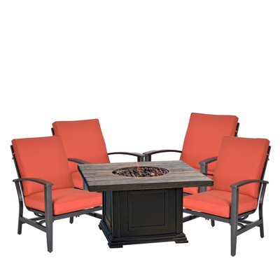 Ensemble de 5 chaises de patio et foyer d'extérieur au gaz brun 42 po