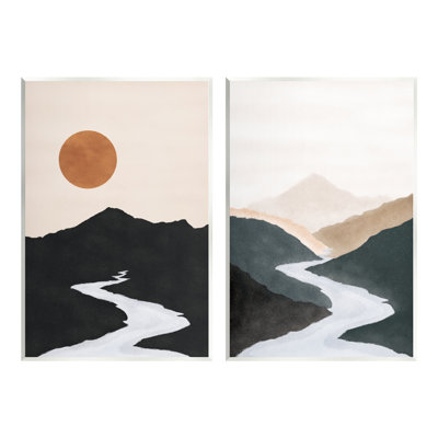 Rivière qui coule dans un paysage de montagne à distance par JJ Design House LLC - Peinture sur panneau de fibres à densité moyenne