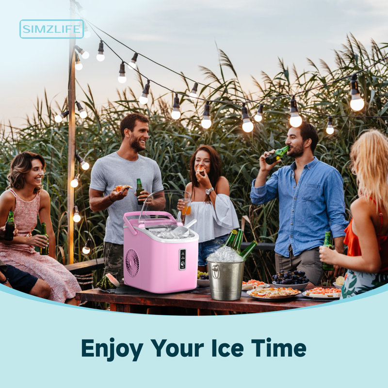 Simzlife 26Lbs. Daily Bullet Ice Countertop Ice Maker Ice Machine With Handle,Self-Cleaning Ice Makers, 26Lbs/24H, 9 Ice Cubes Ready In 6 Mins For Home/Kitchen/Bar/Party/Camping