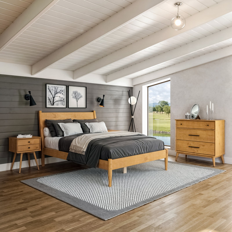 Lit plateforme Ashlie, Chêne miel, Lit double