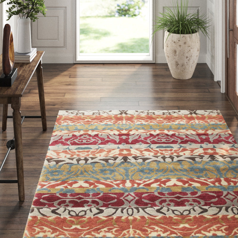 Hand Woven Wool Striped Area Rug, Rectangle 5'11' x 9'2''