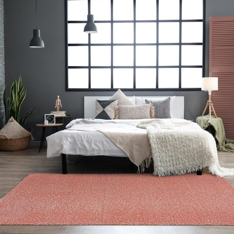 Tapis de couleur unie en polypropylène tissé à la machine en rose, Rectangle 5 pi x 7 pi