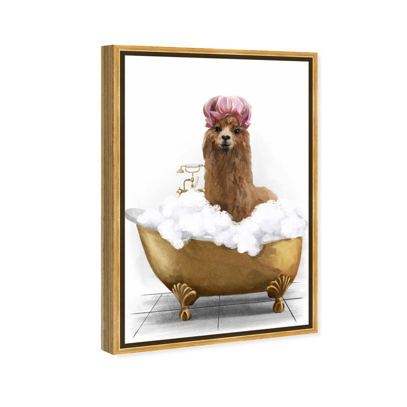 " Bathtub Llama ", Gold Framed, 45" H x 30" W x 1.5" D