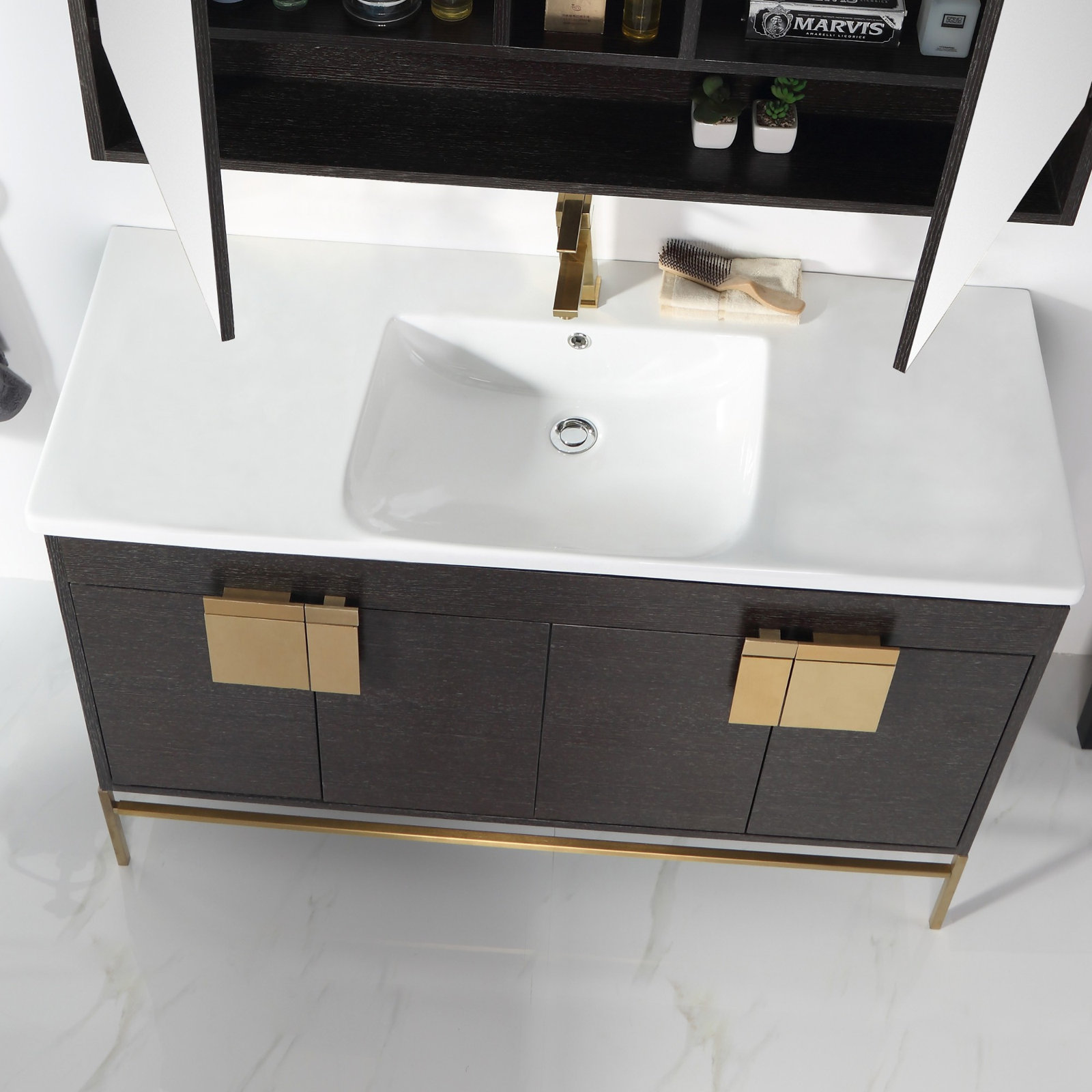 Maisie 48'' Single Bathroom Vanity, Black, Satin Brass