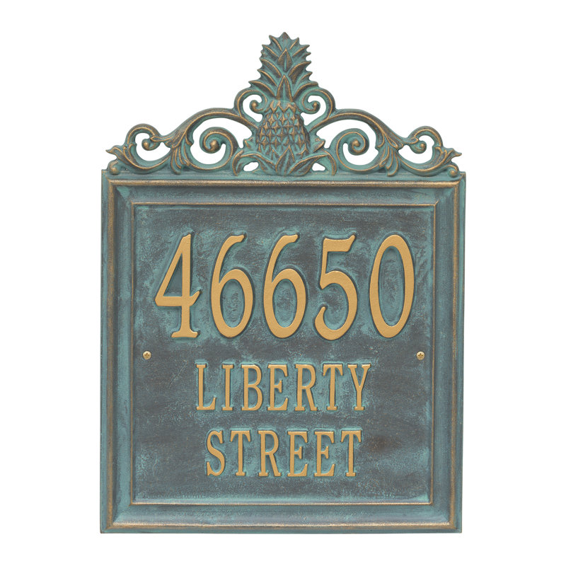 Plaque d'adresse murale à 3 lignes Lanai Pineapple, Bronze, vert-de-gris, Oui