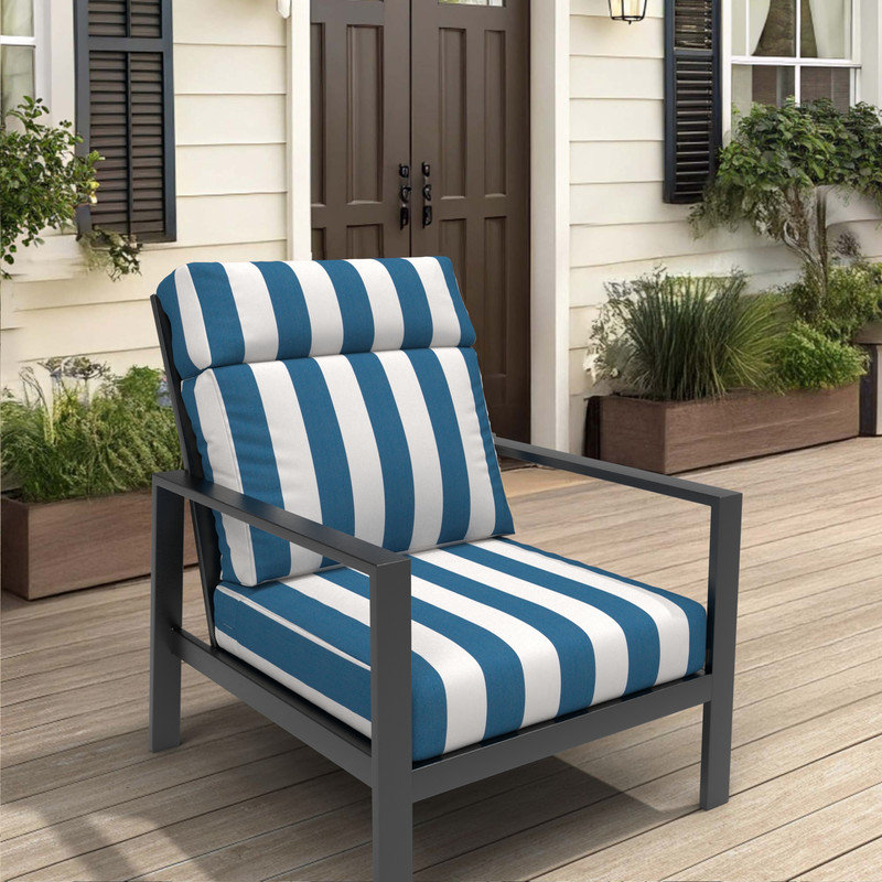 Sunbrella 6 Outdoor High Back Chair Cushion, Adirondack Chair Cushion Set, Cabana Regatta Striped