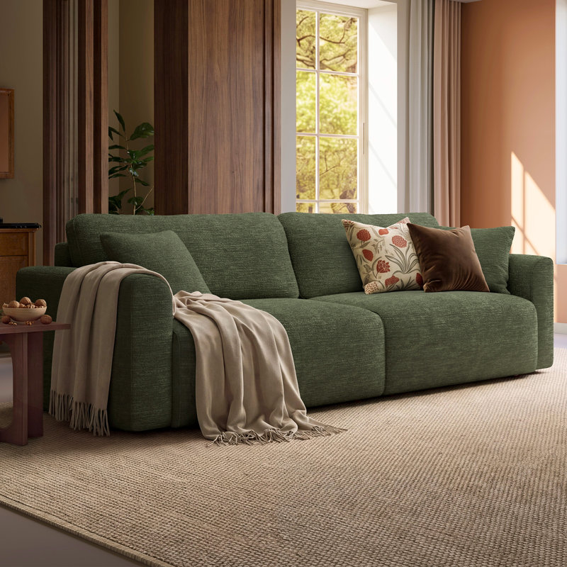 Canapé-lit rembourré Hamburg de 93 po (236 cm) avec rangement, vert, Green