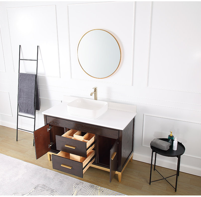 Andreka 48'' Single Bathroom Vanity with Quartz Top, Espresso, White