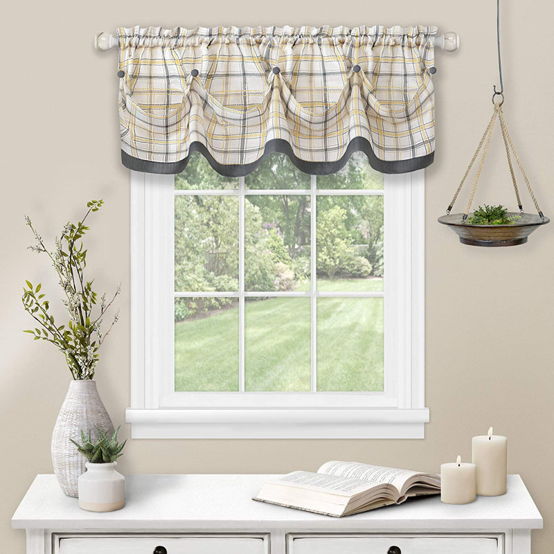 Maddy Plaid Tailored Window Valance, Gray