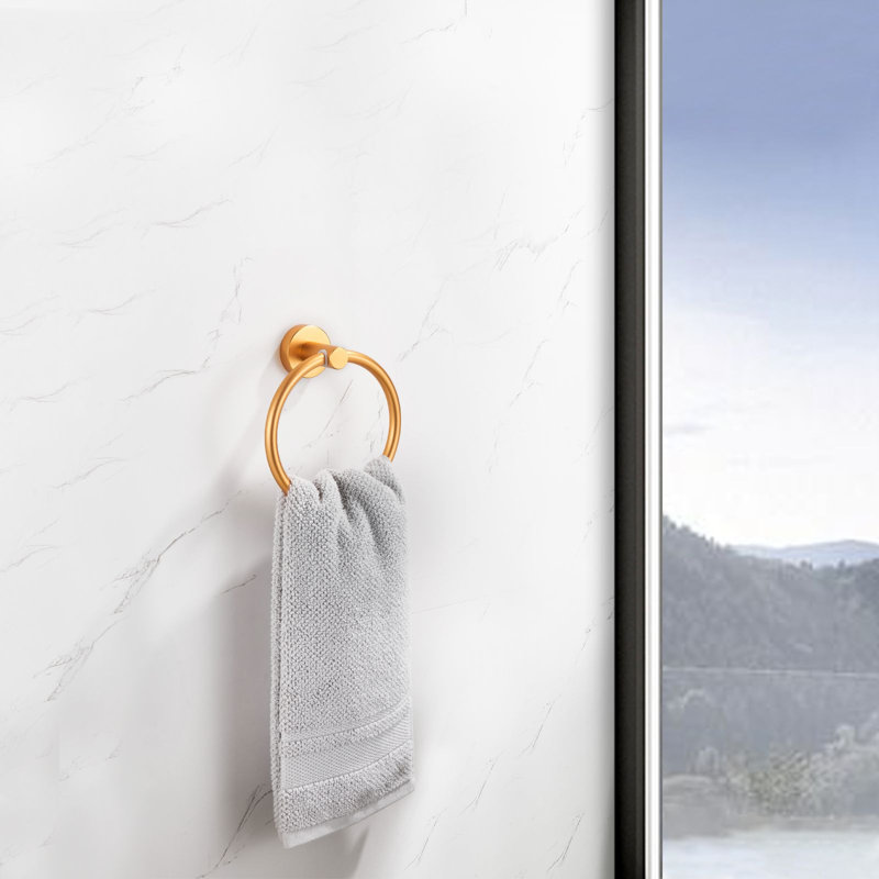 Bath Hand Towel Ring Thicken Space Aluminum Round Towel Holder For Bathroom, Brushed Gold