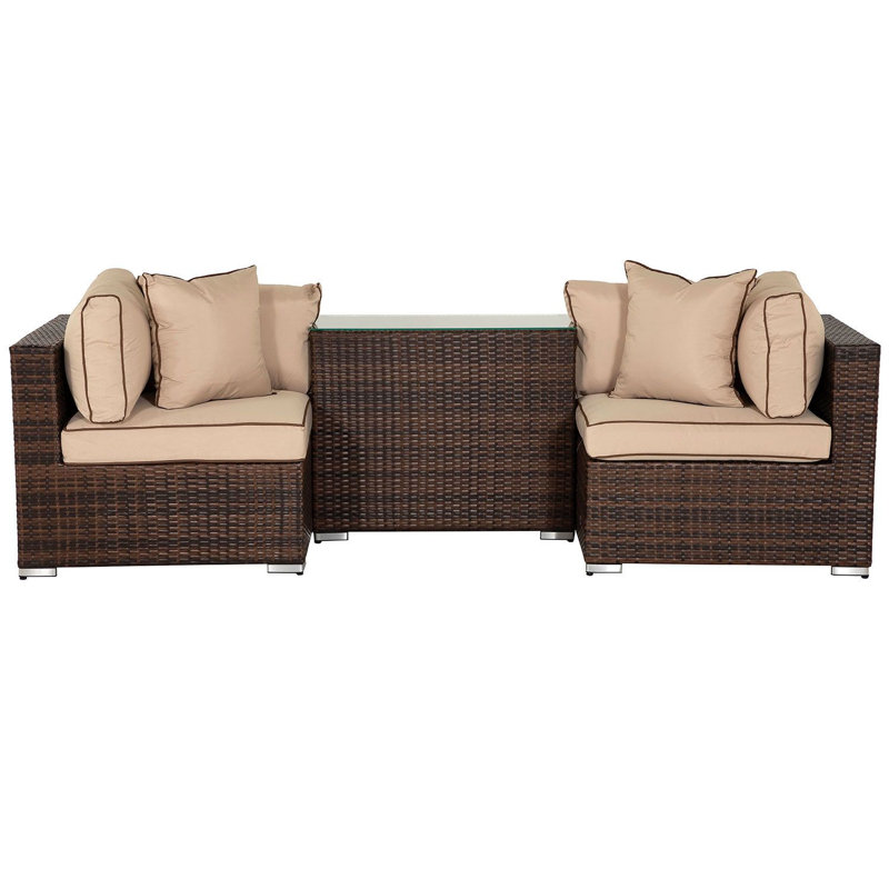 Finch 2 Seater Rattan Sofa Set, Chocolate/Coffee Cream