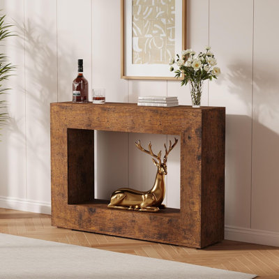 Rustic Farmhouse Console Table – 47 Inch Wooden Sofa Table with Storage Shelf – Narrow Entryway Accent Table for Living Room, Hallway, or Foyer – Burnt Color (Relief)