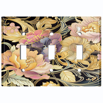 Metal Light Switch Plate Cover; US Standard Size 3 Gang Toggle - Abstract Flowers