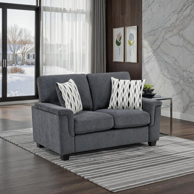 Causeuse en chenille moderne et contemporaine de 60 po Veale avec coussins réversibles, housses amovibles et 2 coussins décoratifs
