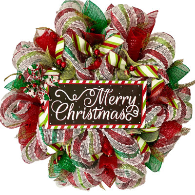 Merry Christmas Striped Wreath Red and Green