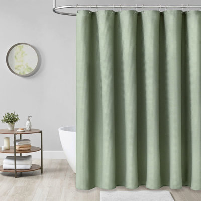 Sage Green Waffle Shower Curtain, Heavyweight Polyester Fabric Bath Curtain with 12 Hooks, Hotel-Style Textured Shower Curtain, 72" x 72"