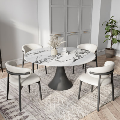 Mid Century Mardell With Solid Wood Base And Leather Upholstered Dining Chairs For Kitchen/Dining Room