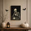 Squelette buvant un café à la table, croquis d'Halloween, art mural sur toile-1609239679
