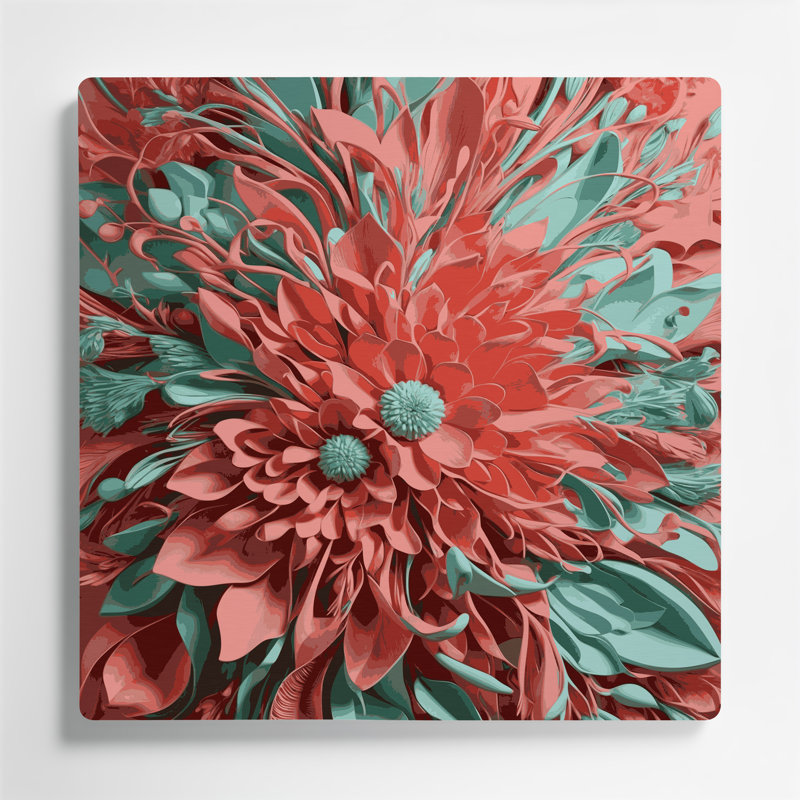Abstrait floral 41, art mural gris en métal, H 16 po x l 16 po