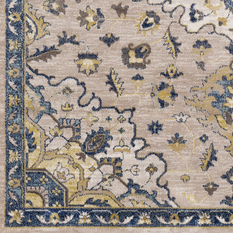 Tapis bleu marine / beurre Tonya, Rectangle 5 pi 3 po x 7 pi 3 po