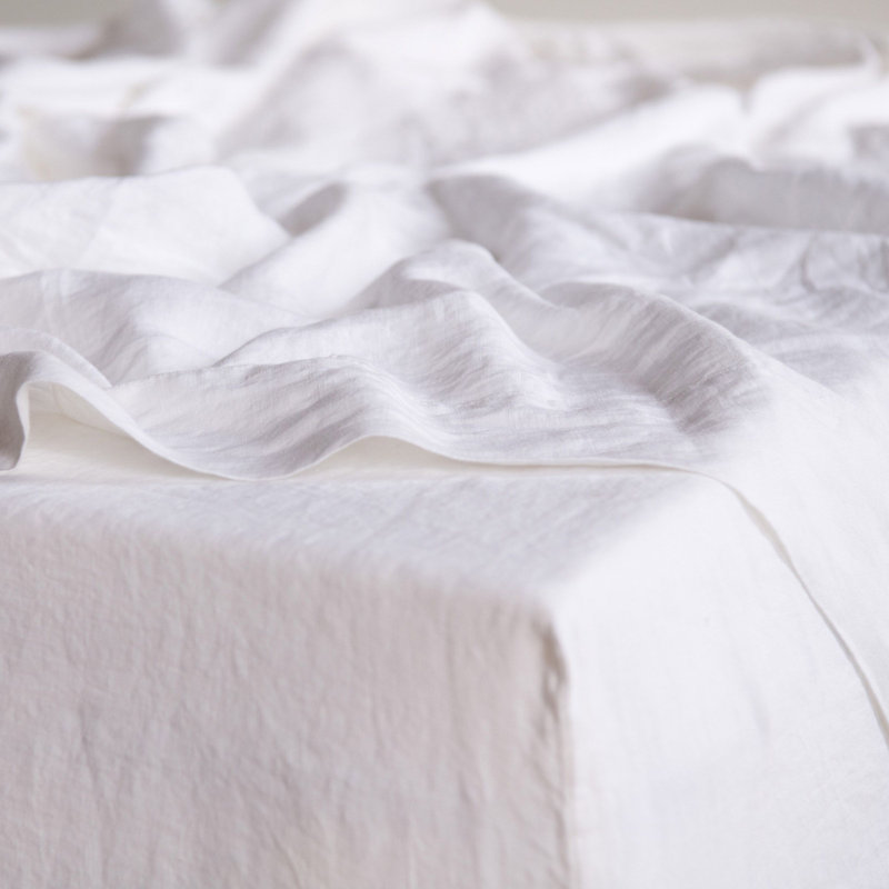 100% French Linen Sheet Set, California King Sheet Set with 2 Pillowcases, White