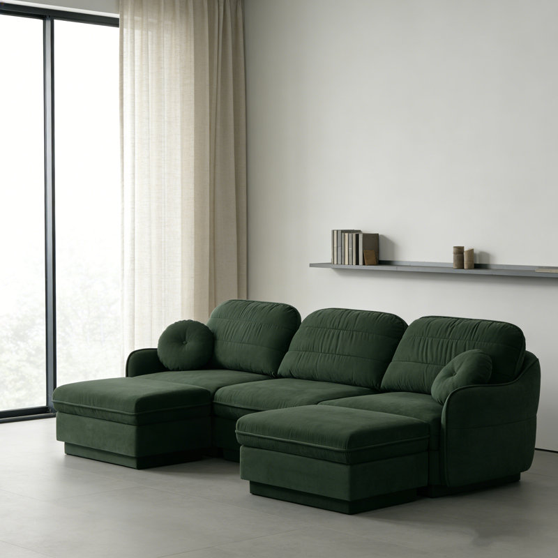 Canapé surdimensionné en chenille de 105 po avec dossier matelassé et coussins ronds, siège profond pour le salon, vert, Vert