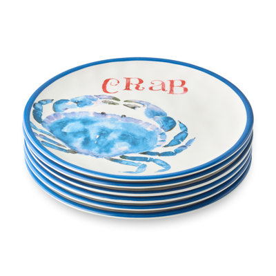 Faites sensation à l'heure du repas: ensemble de 6 assiettes à salade en mélamine crabe de 9 pouces de Beach House - charme côtier, durable, léger et lavable au lave-vaisselle
