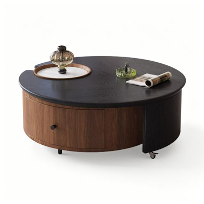 Black & Walnut Manufactured Wood Round Rotatable Coffee Table