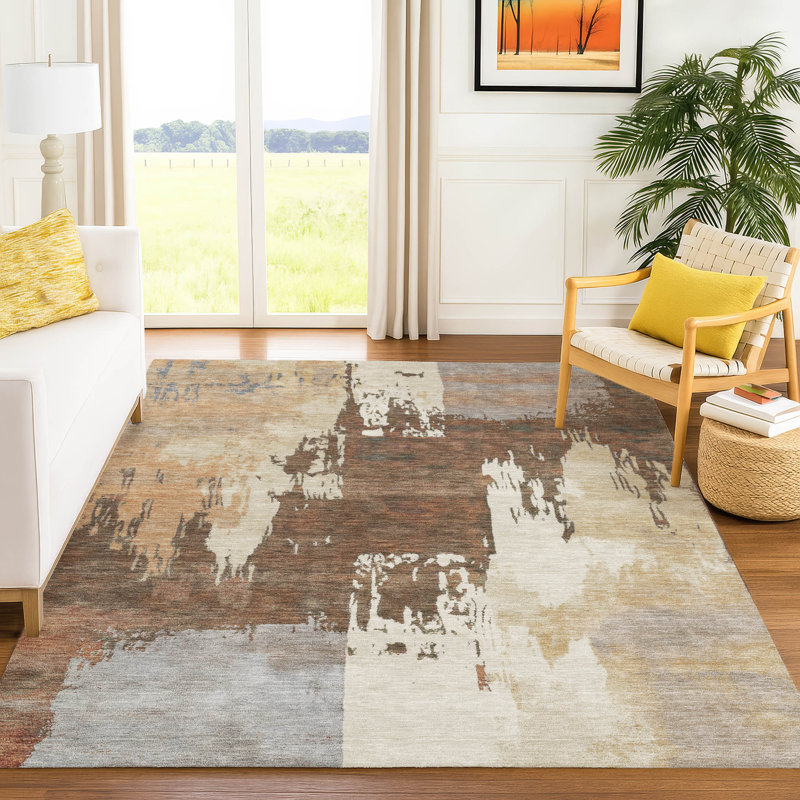 Tapis abstrait lavable à la machine intérieur / extérieur ACN2347, Rectangle 10 pi x 14 pi