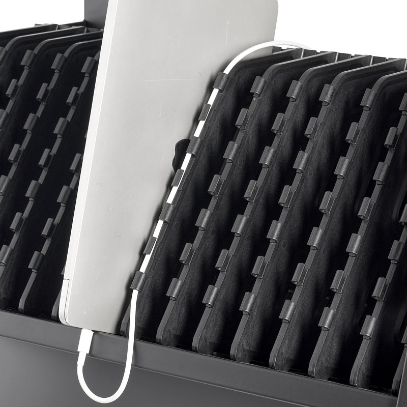 Chariot de chargement pour ordinateur portable, station de charge mobile à 32 appareils avec roues, pour tablette et ordinateur portable, écran de 15,6 po ou moins, fentes d'accès facile, contrôle de surtension, pour le bureau, la salle de classe, la 