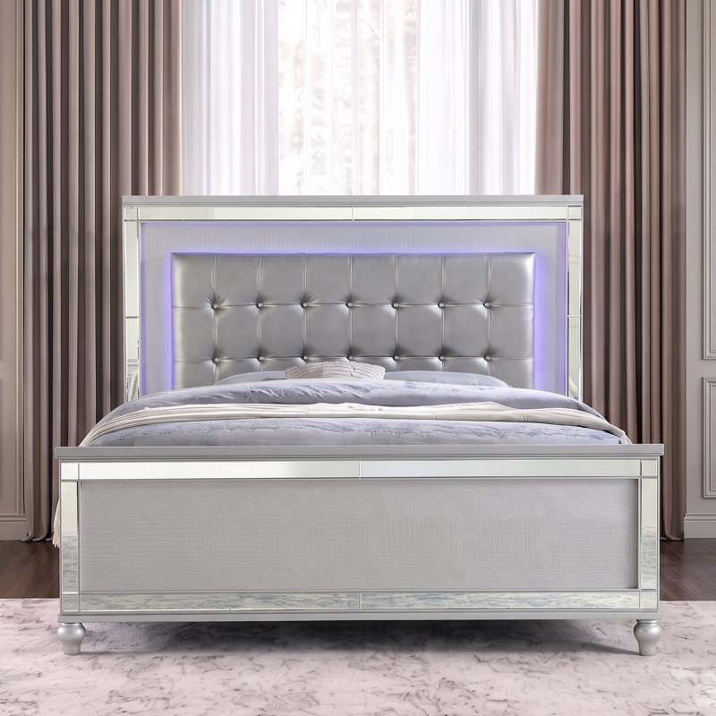 Denard Upholstered Standard Bed, Silver, King