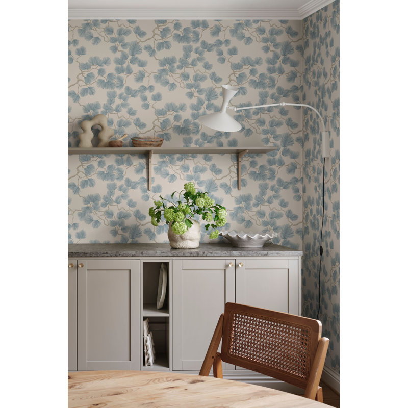 Mons Klint Floral Matte Wallpaper Roll, Misty Blue