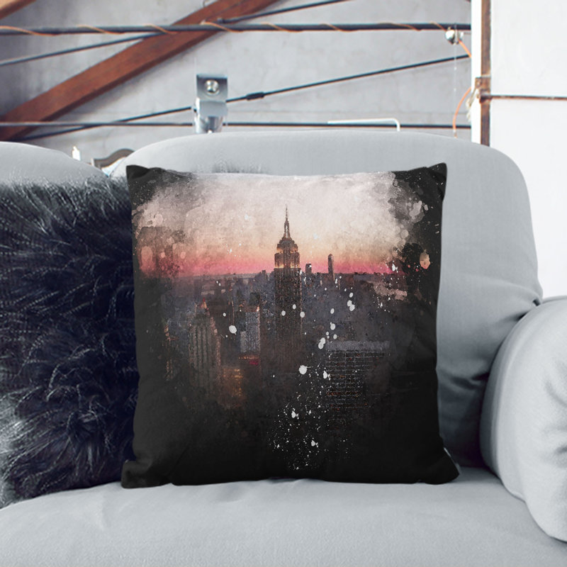 The Empire State in New York Paint Splash Cushion with Filling, 55cm H x 55cm W x 20cm D, Stone