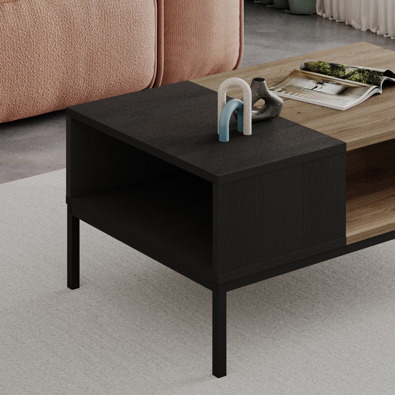 15 - Piece Living Room Table Set, Natural Oak/Black Wood