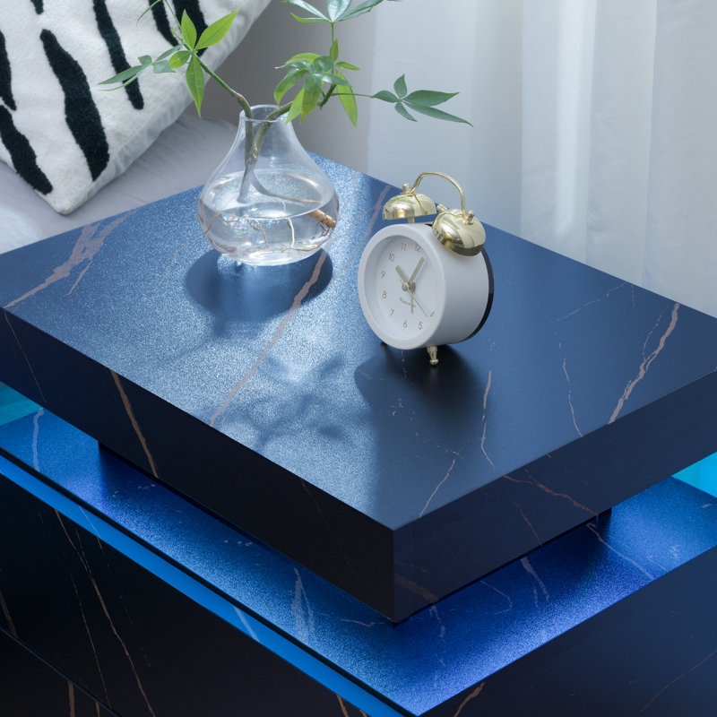 Table de chevet à DEL avec tiroirs, Marbre bleu