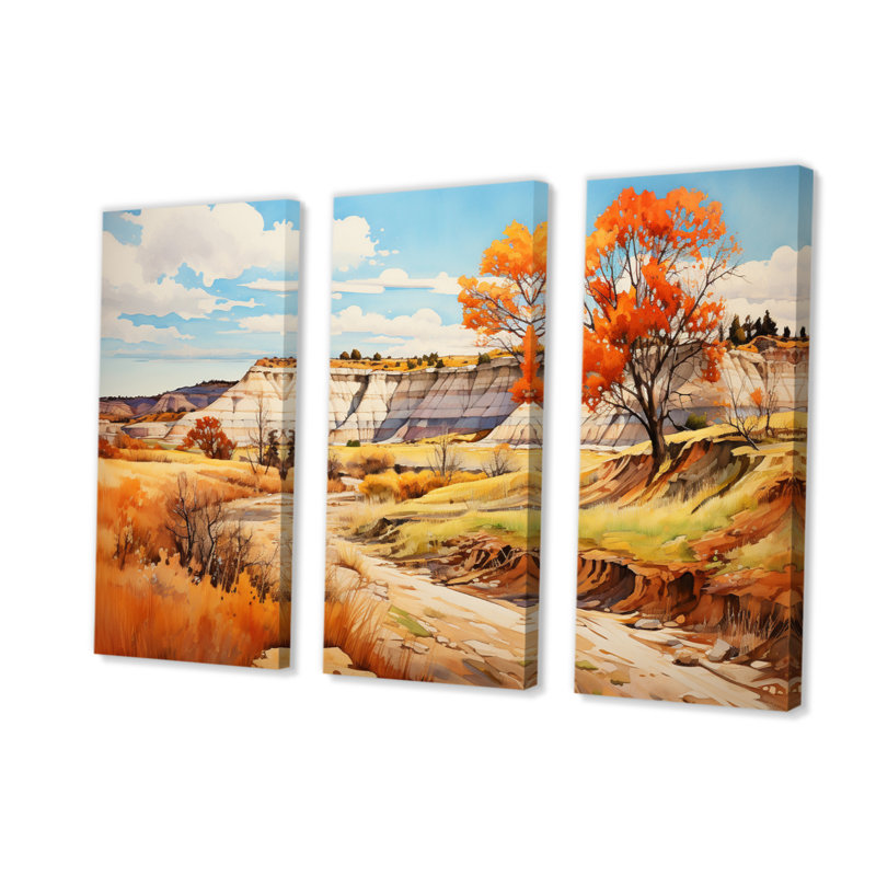 Canada Alberta Badlands III sur toile, reproduction de 3 pièces, H 28 po x l 36 po x P 1 po