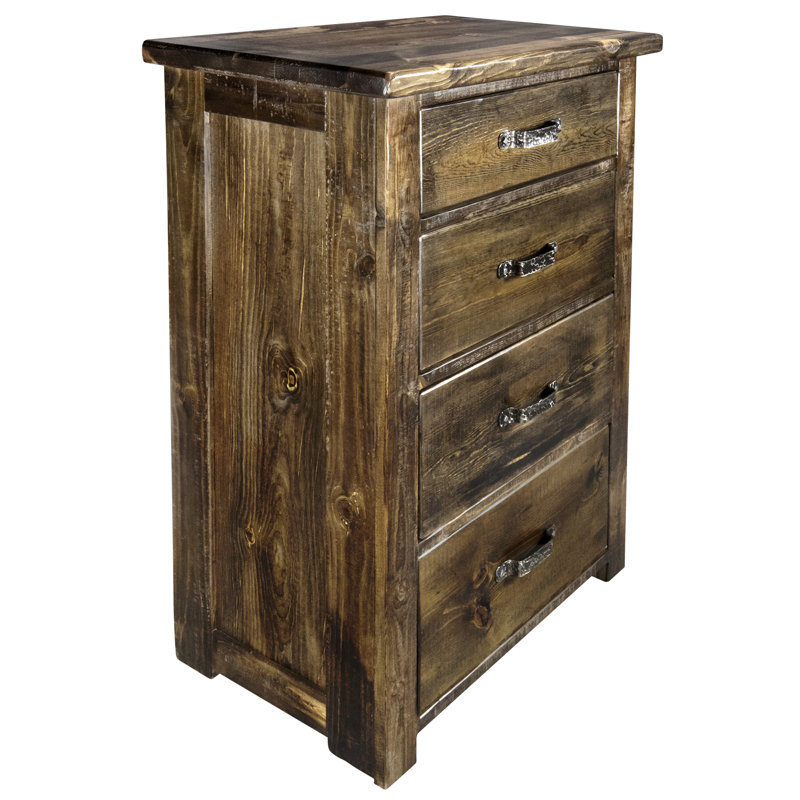 Commode 4 tiroirs en bois massif Jaynee, Brun