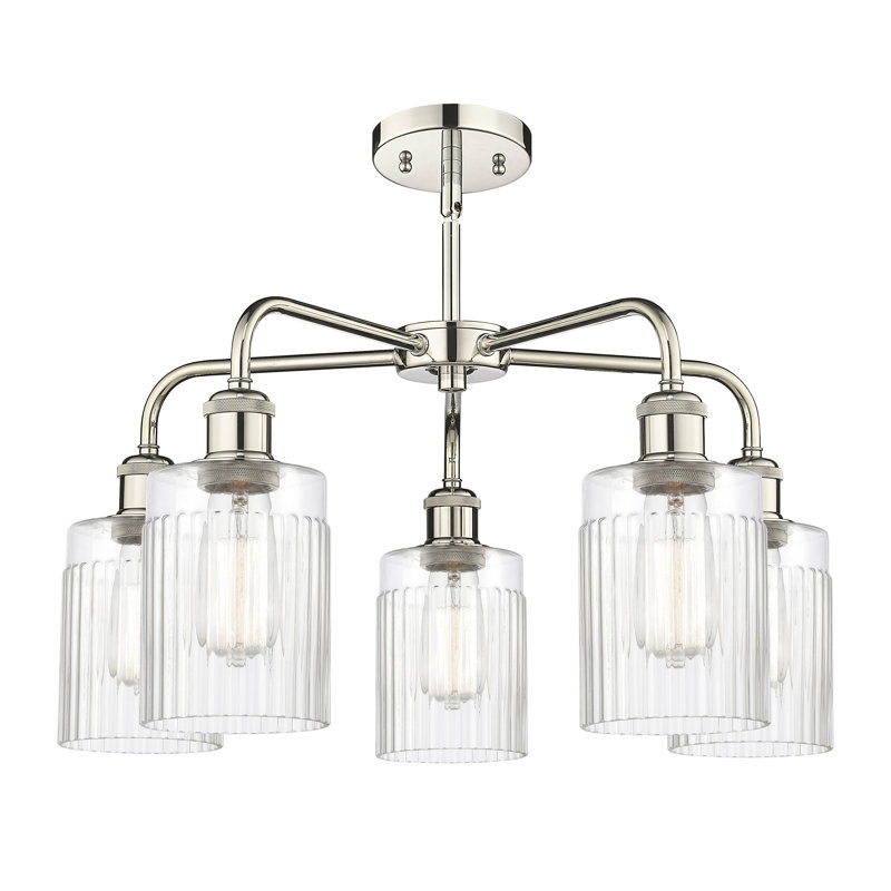 Lustre cylindrique à 5 lumières en acier à intensité variable Neco, Transparent, Nickel poli